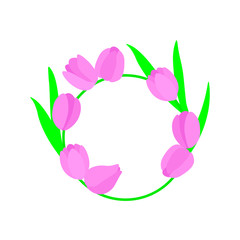  Greeting card frame design pink tulips vector spring flowers illustration