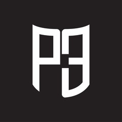 PE Logo monogram with ribbon style design template on black background