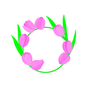  Greeting card frame design pink tulips vector spring flowers illustration