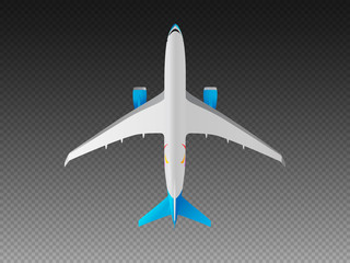 Vector airplane on a transparent background. Top view