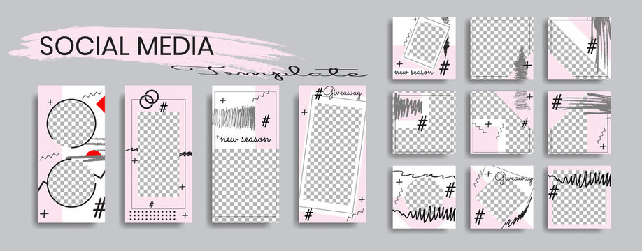 Editable social media post template. instagram story collections and post frame. Collage. Giveaway. layout. Mock up for marketing promotion. cover. banner. Social networking background. square puzzle.