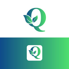 letter Q and leaf logo vector, Eco Logo Design. Letter Q Vector
