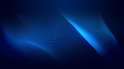 Naklejka premium Dot blue wave light screen gradient texture background. Abstract ai technology big data digital background. 3d rendering.