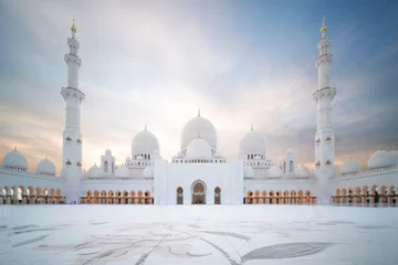 Gordijnen Sheikh Zayed Grand Mosque in Abu Dhabi - panoramisch uitzicht overdag © Kusel