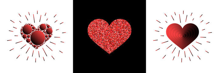 Creative design concept in the form of red heart and rays for Valentine's day, mother's day. Set.
