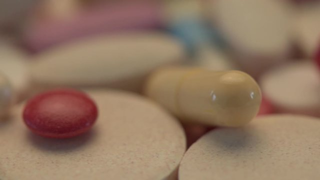 Variety of pills and tablets medicine dolly slider shot