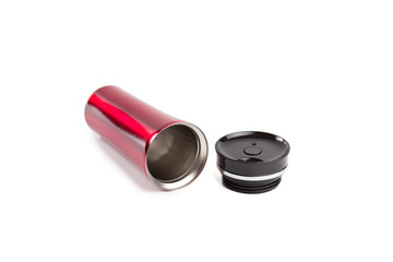 red burgundy thermos on a white background isolated