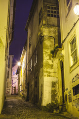view on an ancient european narrow street at night