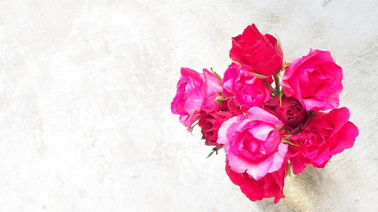 Top view bouquet of roses flower with water drop isolated on white background.....