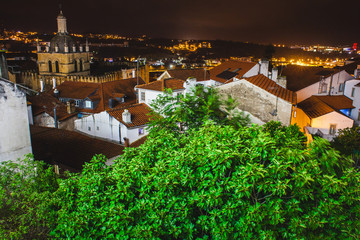 view on an ancient european town at night