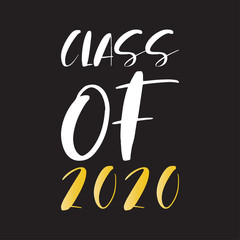 Class of 2020. Stylish graduate design for printing on robes. Vector illustration of College, school graduation logo for holiday event or party. A graduate of the senior 2020 written gradient gold.