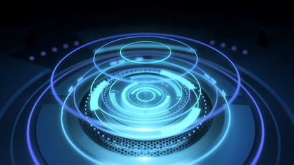 Futuristic Sci Fi Circle Stage Glowing Lights,Abstract Background,3D Rendering.