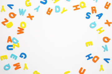 Colorful letters on white background, learning or study concept