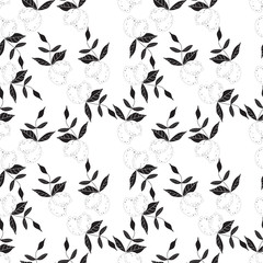Seamless pattern of three pairs of lemons with leaves with black and white motif. Vector with swatch.