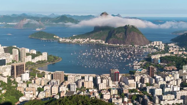 Pao Acucar or Sugar loaf mountain and the bay of Botafogo, Rio de Janeiro, Brazil, South America - 4K time lapse