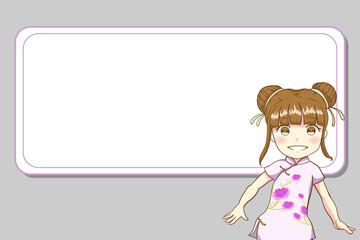 vector illustration of chinese kid and empty white board