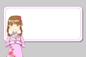 vector illustration of chinese girl and empty white board