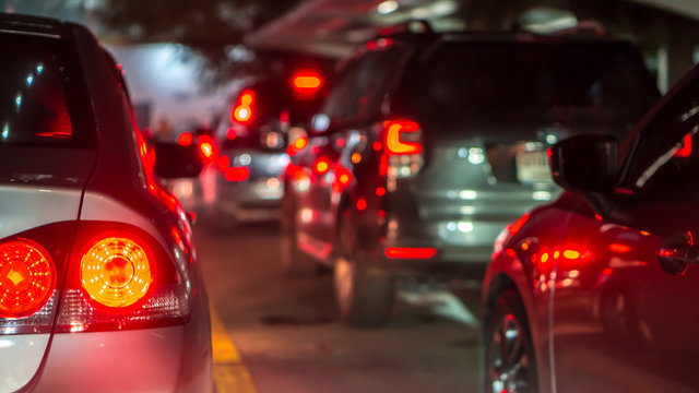 Blurred traffic jam and brake light in bangkok, thailand on evening