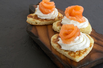 heart-shaped pancakes for Valentine's day