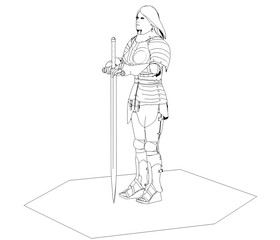 Obraz na płótnie Canvas warrior woman character, 3D illustration, sketch, outline