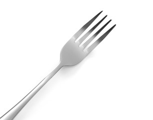 Fork Stainless Steel isolated on white background. Oblique positioning details