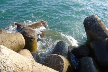 breakwater stones on mole at Black sea