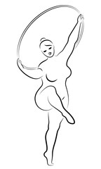 Gymnastics Silhouette of a girl with a hoop. The woman is overweight, a large body. The girl is a full figure. Vector illustration