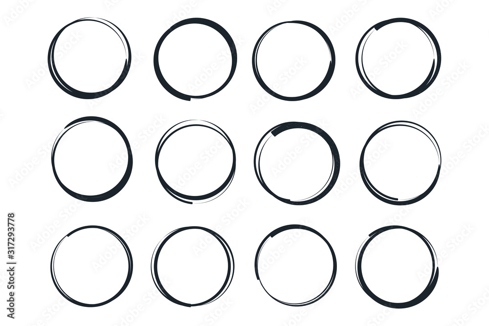 Aufkleber Hand drawn circles sketch frame template color editable. Rounds scribble line circles symbol vector sign isolated on white background illustration for graphic and web design.