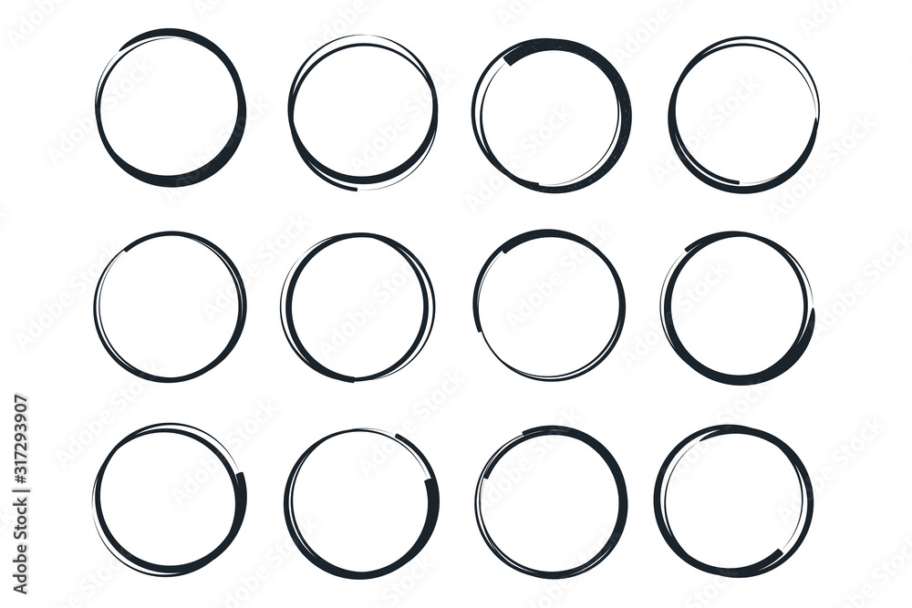 Aufkleber Hand drawn circles sketch frame template color editable. Rounds scribble line circles symbol vector sign isolated on white background illustration for graphic and web design.
