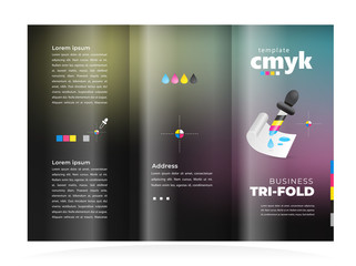 Tri-fold Polygraphy theme print cmyk design template cover black background
