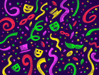 Dark background with colorful carnival designs