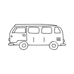 Caravan,travel camping trailer line icon, vector. Van line vector illustration. Doodle van icon vector. Line drawn van. 