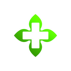 Medical Cross and Leaf for Health Pharmacy Vector Illustration