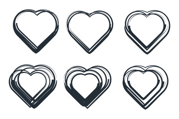 Heart hand drawn grunge icons set template color editable. For poster, wallpaper and Valentine's day. Collection of hearts symbol vector sign isolated illustration for graphic and web design.