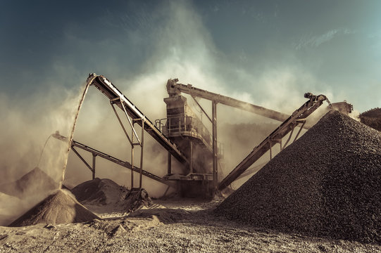 Industrial Background With Working Gravel Crusher