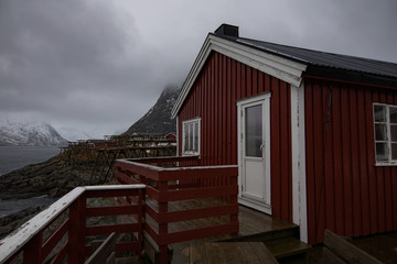 Lofoten islands traditional landscape of Norwegian nature.