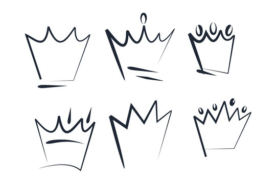Hand drawn crowns logo set for queen icon template color editable. princess, doodle, pop art, beauty and fashion shopping symbol vector sign isolated illustration for graphic and web design.