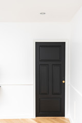 Black classic detail door with gold stainless handle with white painted wall / interior design