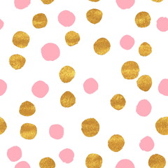 Abstract seamless dot pattern. Dry brush ink illustration. Pink and gold © Grib
