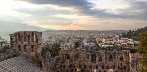 Odeon of Herodes Atticus, Acropolis, Athens, Greece. The Odeon of Herodes Atticus is a stone theatre structure located on the southwest slope of the Acropolis of Athens