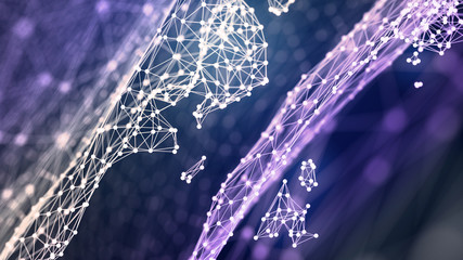 Futuristic shapes in cyberspace. Abstract mesh background as a virtual reality concept - 3D render.