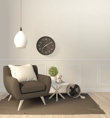 Interior mock up empty living room with black armchair. 3D rendering.