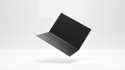 Black Laptop on White Background. 3D Render