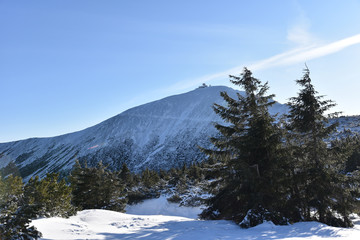 View to Sniezka Mountain , winter panorama  - Karkonosze Mountains, Karkonosze National Park, Poland.