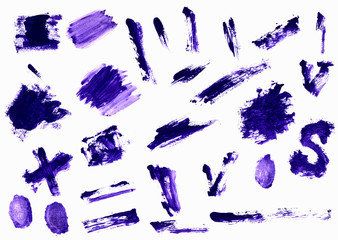 Set of blue paint strokes for design and decoration. A set of brushes. High resolution.Isolate on a white background.