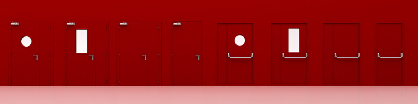 Red fire doors, 3d rendering, 3d illustration