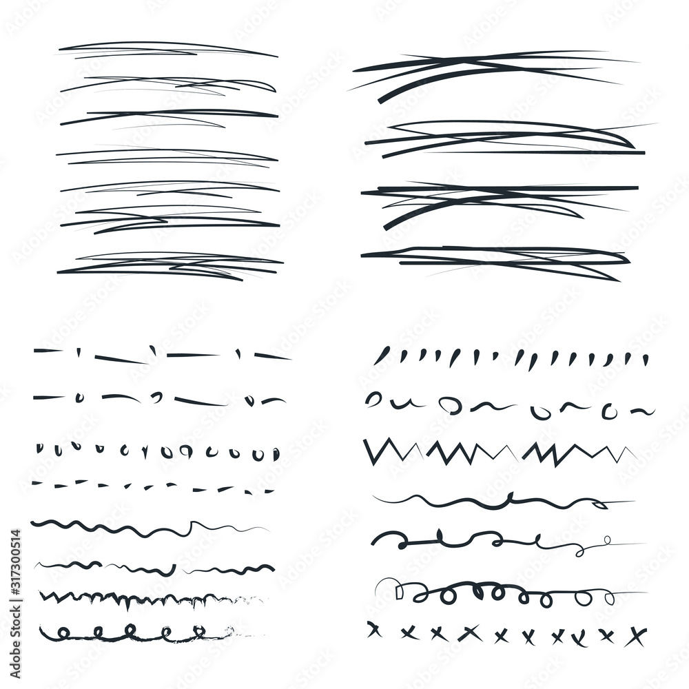 Poster Handmade of underline strokes in marker brush doodle style template color editable. Various Shapes vector sign isolated on white background illustration for graphic and web design.