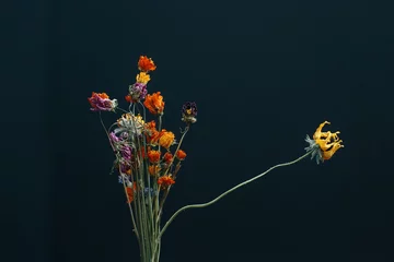 Fotobehang Zwart gedroogde bloemen boeket, eenzaamheid
