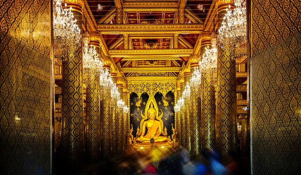 Phra Phuttha Chinnara, Buddha image statue at Wat Phra Si Rattana Mahathat temple, Phitsanulok, Thailand, one of the most highly respected Buddha image and landmark in Thailand