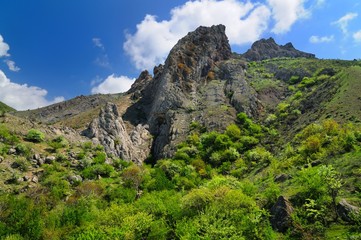 Rocky cliff in Crimean mountains